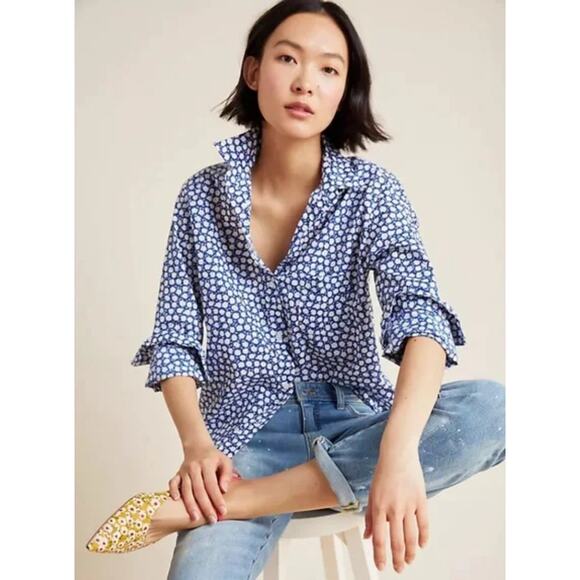 GRAYSON The Hero Blue White Floral Long Sleeve Button Down Shirt Women's 2 US S - Picture 8 of 8